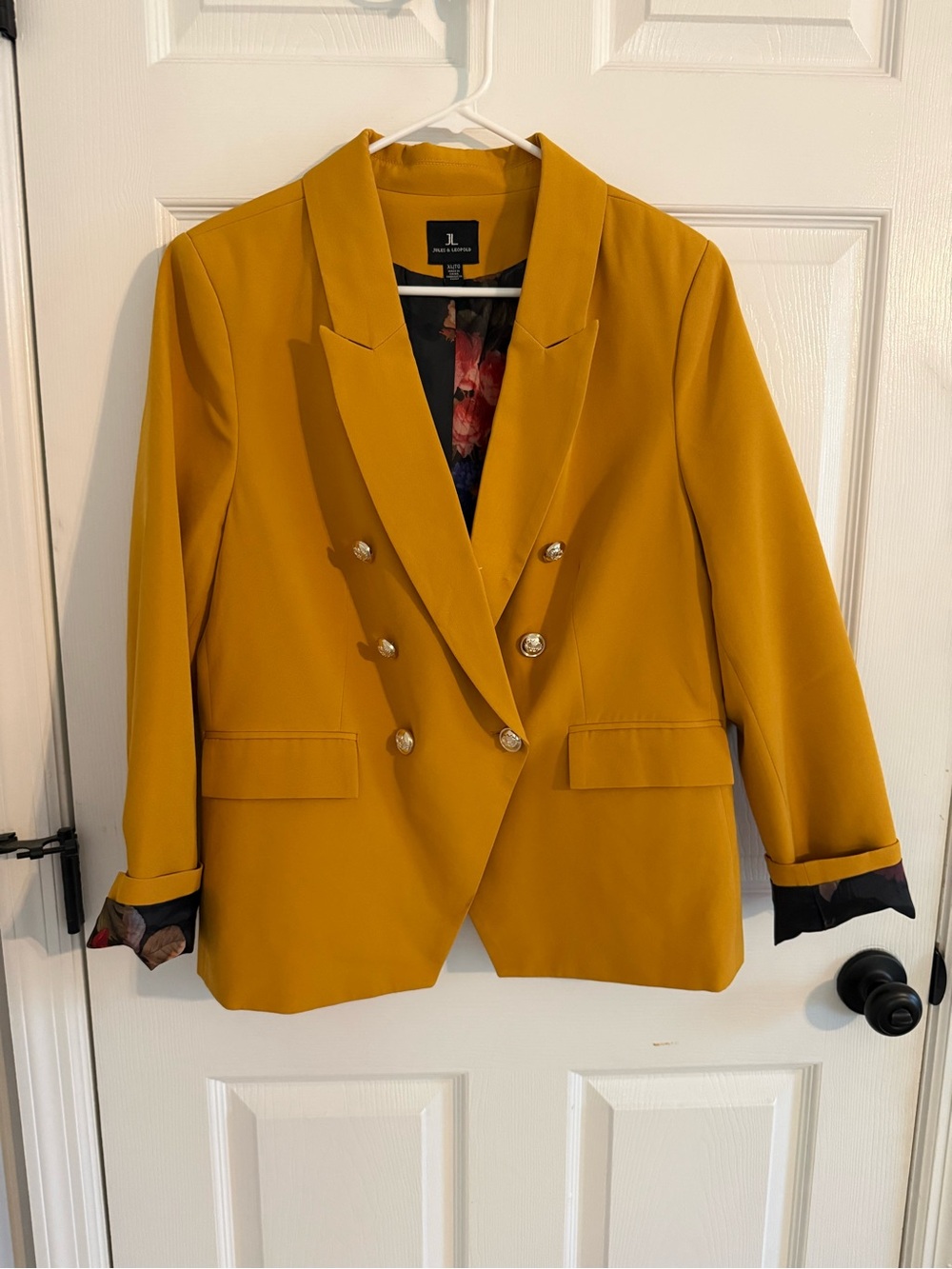 Jules & Leopold Double-Breasted Mustard Blazer with Gold Buttons